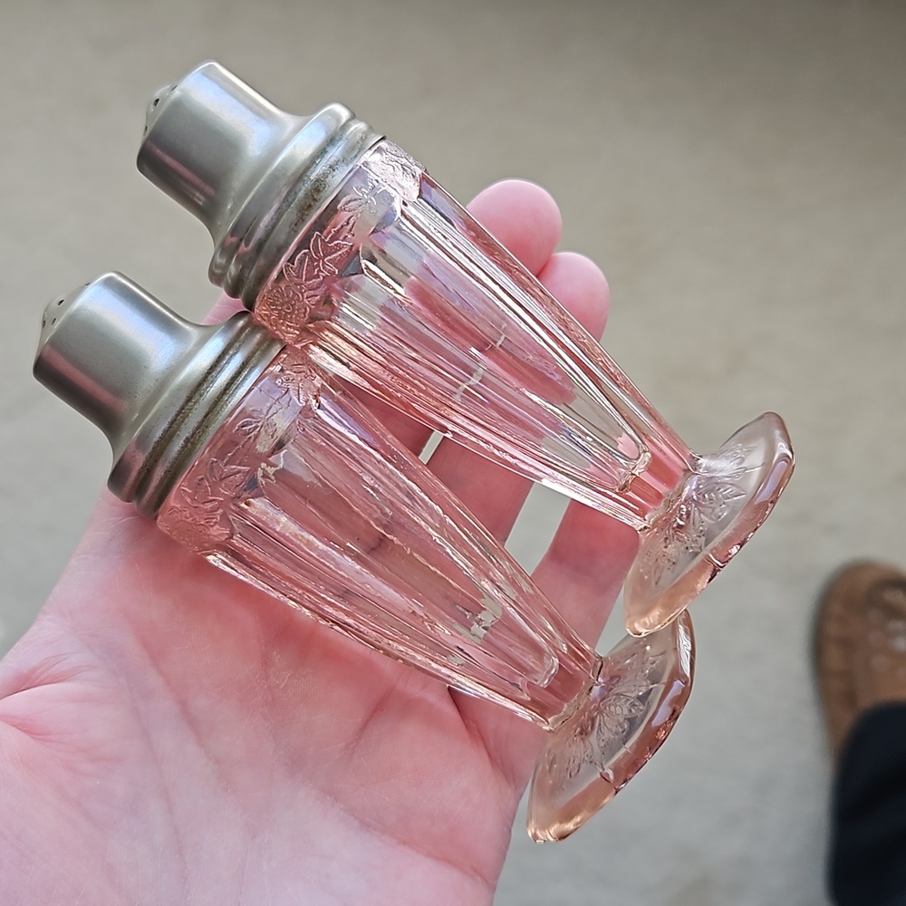 Vintage "Adam" Pattern Salt and Pepper Shakers Jeanette Glass Co. Perfect